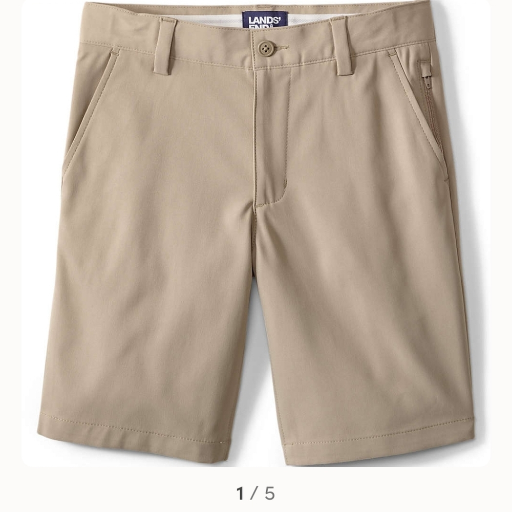 LANDSEND Boys Active Chino Uniform Shorts Size 18 Khaki 2 pair